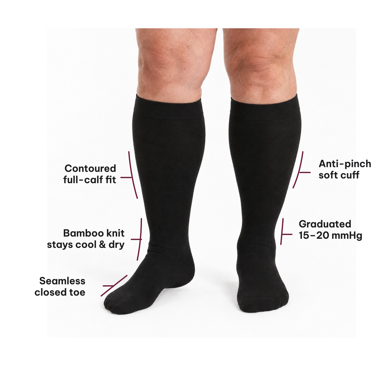 Bamboo Wide Compression Socks – features