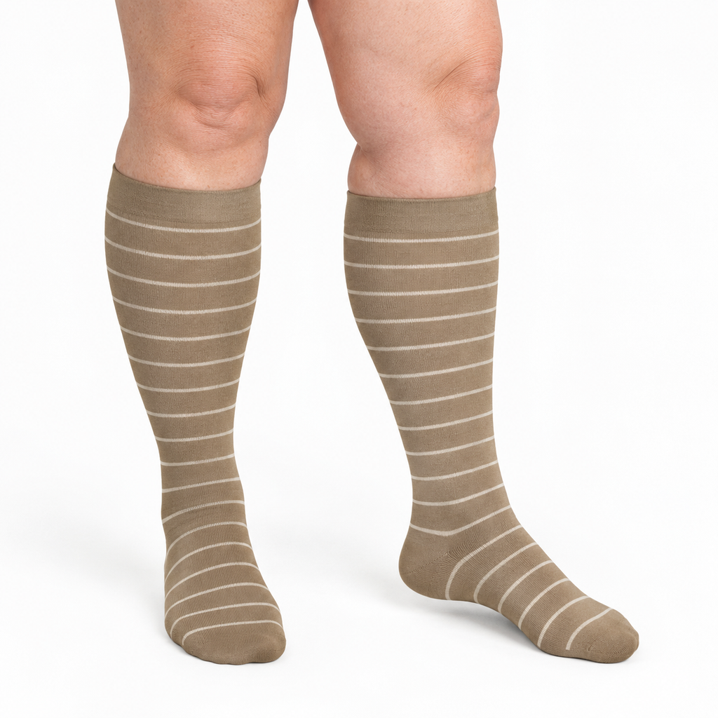Bamboo Wide Compression Socks – khaki cream