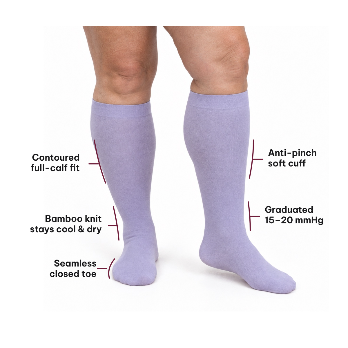 Bamboo Wide Compression Socks (Pastels) – features
