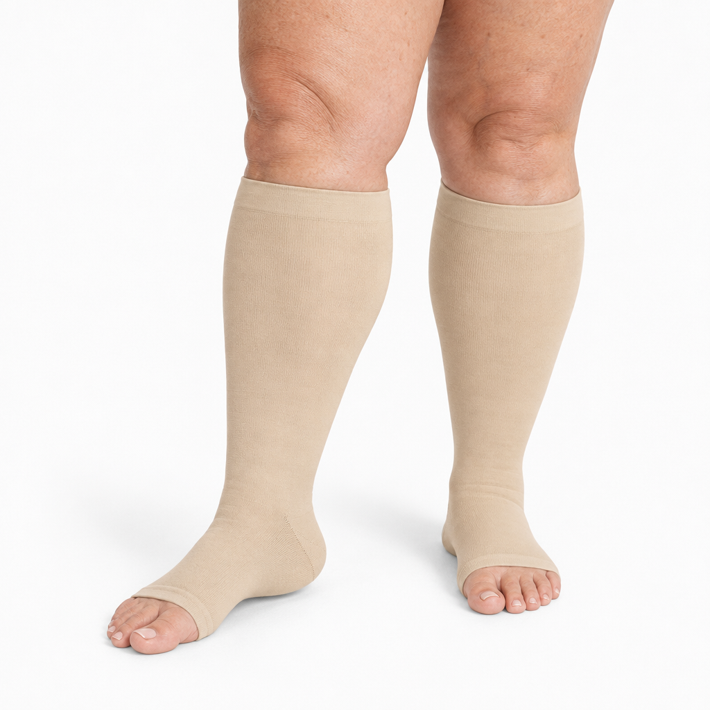 Toeless Bamboo Wide Compression Socks – beige